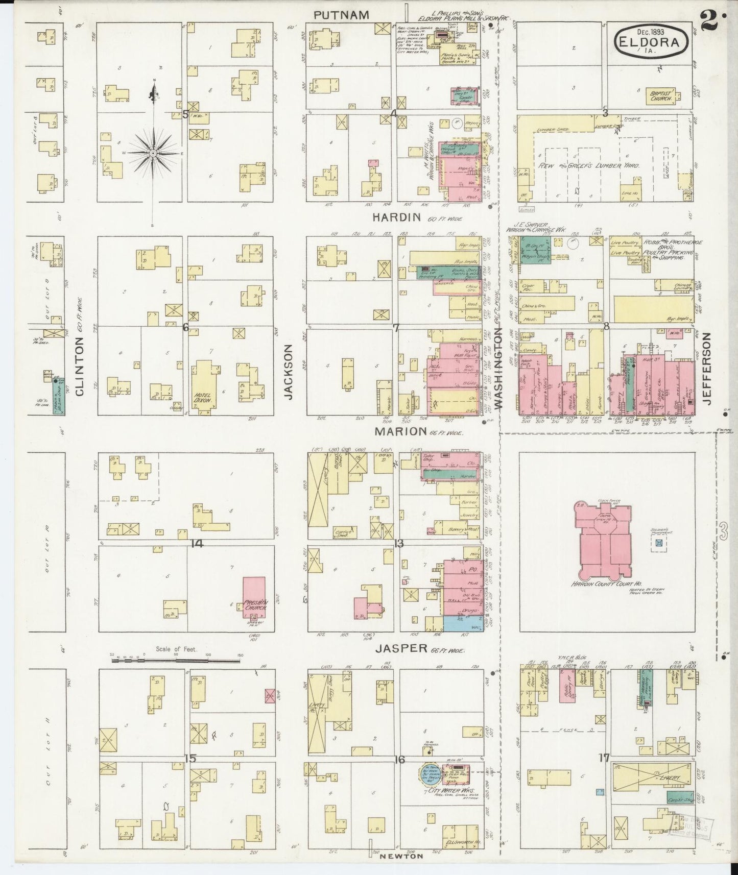 Sanborn Fire Insurance Map from Eldora, Hardin County, Iowa (1893), Sheet #0002 - Historic Sanborn Fire Insurance Map Print, vintage old map wall art