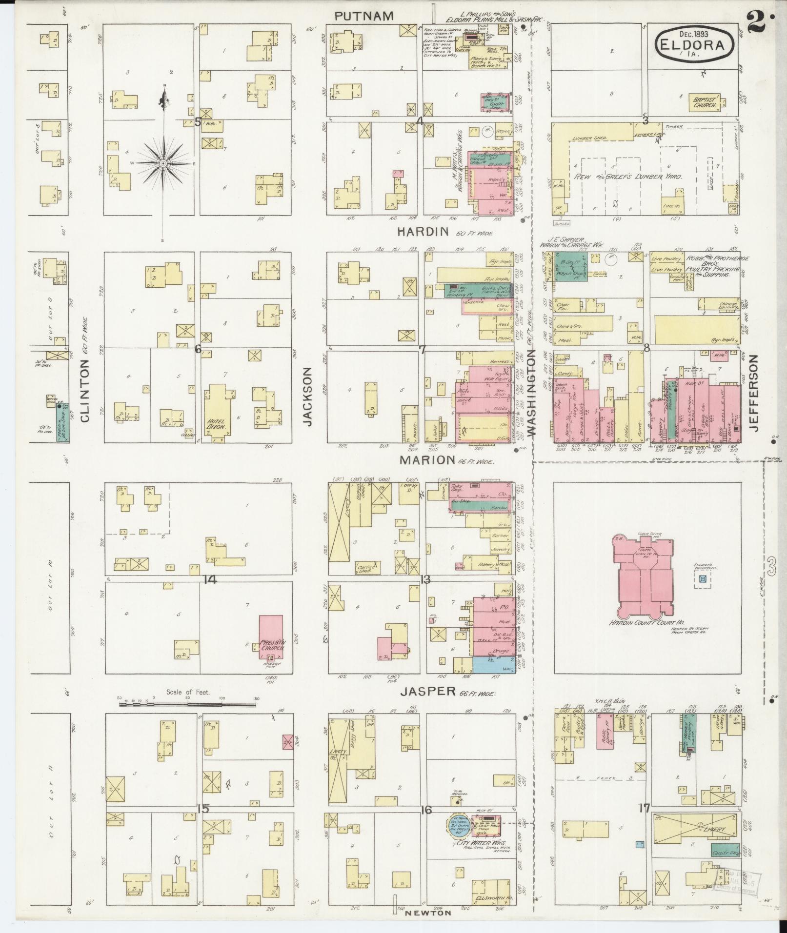 Sanborn Fire Insurance Map from Eldora, Hardin County, Iowa (1893), Sheet #0002 - Historic Sanborn Fire Insurance Map Print, vintage old map wall art