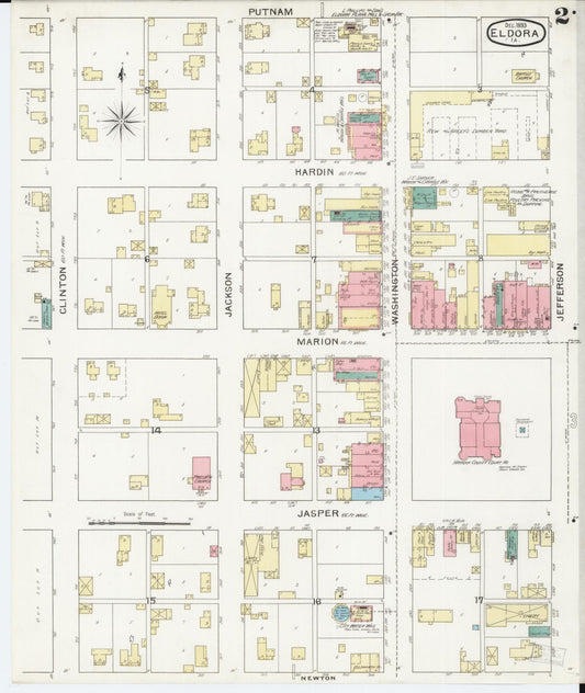 Sanborn Fire Insurance Map from Eldora, Hardin County, Iowa (1893), Sheet #0002 - Historic Sanborn Fire Insurance Map Print, vintage old map wall art