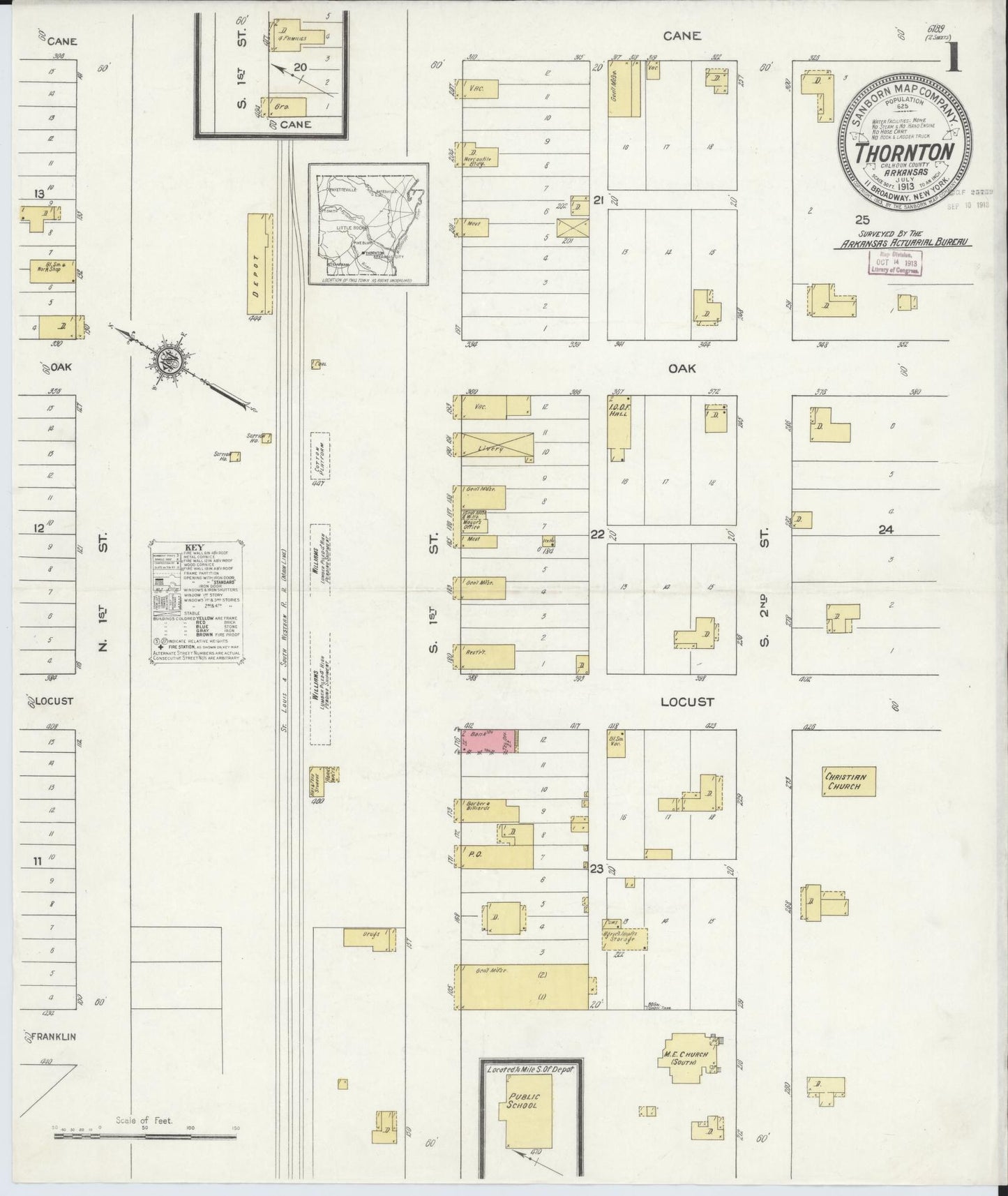 Sanborn Fire Insurance Map from Thornton, Calhoun County, Arkansas. (1913) – Historic Sanborn Fire Insurance Map Print