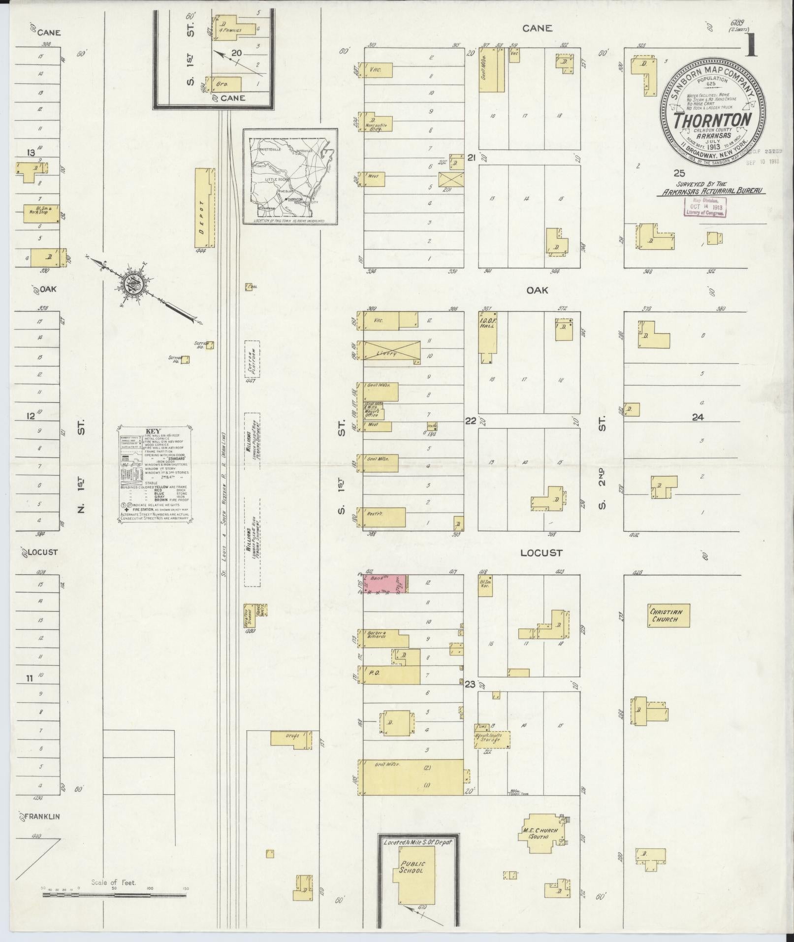 Sanborn Fire Insurance Map from Thornton, Calhoun County, Arkansas. (1913) – Historic Sanborn Fire Insurance Map Print