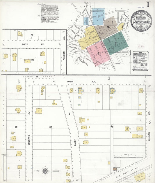 Sanborn Fire Insurance Map from La Mesa, San Diego County, California (1911), Sheet #0001 - Complete Map Set gallery image, historic Sanborn map, vintage wall art, California California