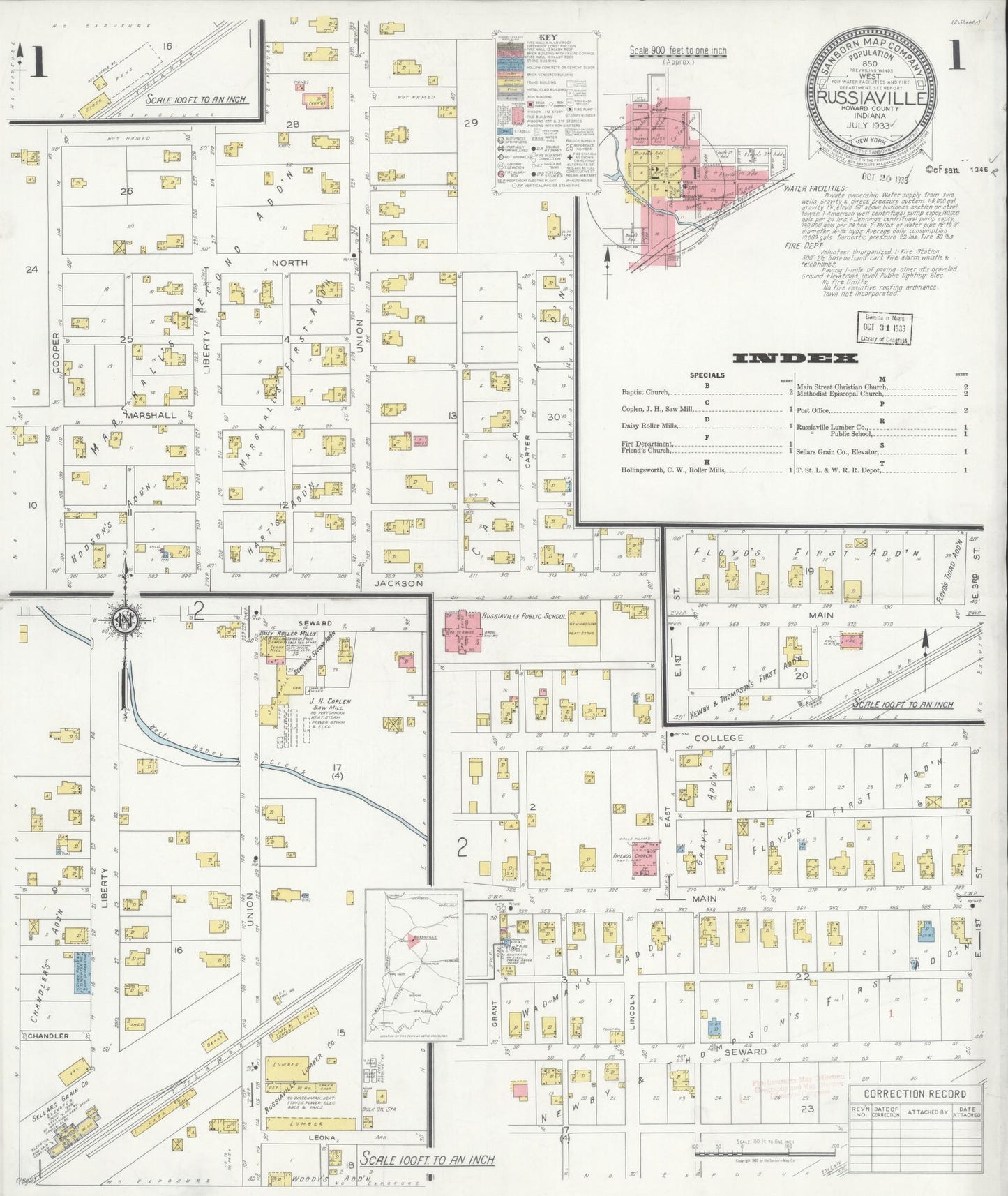Sanborn Fire Insurance Map from Russiaville, Howard County, Indiana (1933), Sheet #0001 - Complete Map Set gallery image, historic Sanborn map, vintage wall art, Indiana Indiana