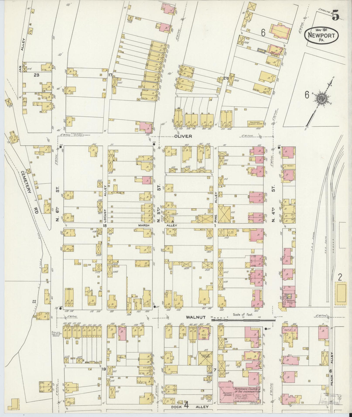 Sanborn Fire Insurance Map from Newport, Perry County, Pennsylvania (1911), Sheet #0005 - Historic Sanborn Fire Insurance Map Print, vintage old map wall art, antique decor, genealogy gift, Pennsylvania Pennsylvania map