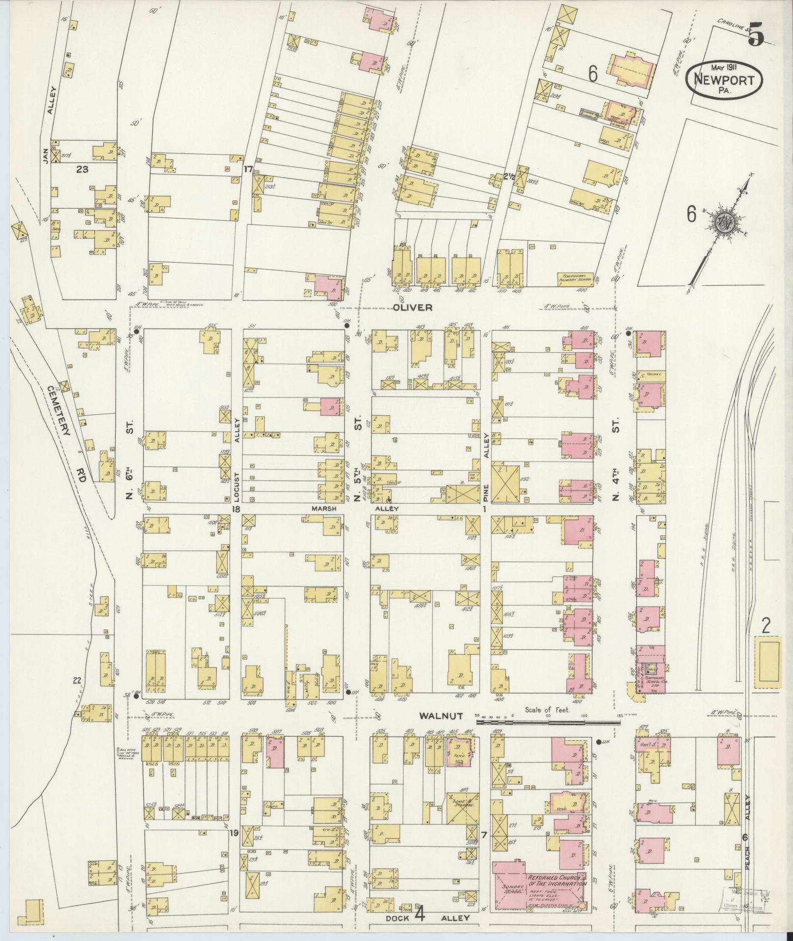 Sanborn Fire Insurance Map from Newport, Perry County, Pennsylvania (1911), Sheet #0005 - Historic Sanborn Fire Insurance Map Print, vintage old map wall art, antique decor, genealogy gift, Pennsylvania Pennsylvania map