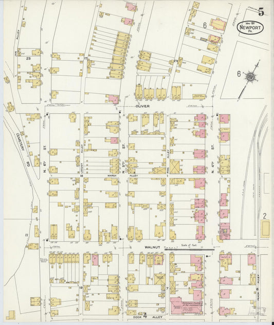 Sanborn Fire Insurance Map from Newport, Perry County, Pennsylvania (1911), Sheet #0005 - Historic Sanborn Fire Insurance Map Print, vintage old map wall art, antique decor, genealogy gift, Pennsylvania Pennsylvania map