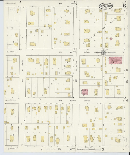 Sanborn Fire Insurance Map from Brookings, Brookings County, South Dakota (1916), Sheet #0006 - Historic Sanborn Fire Insurance Map Print, vintage old map wall art, antique decor, genealogy gift, South Dakota South Dakota map