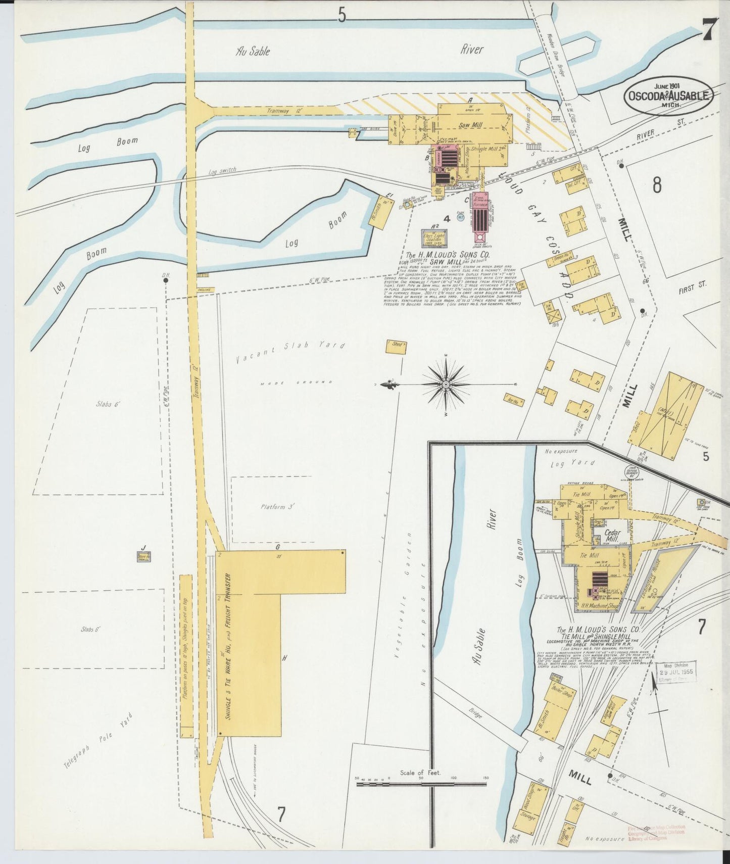 Sanborn Fire Insurance Map from Oscoda, Iosco County, Michigan (1901), Sheet #0007 - Complete Map Set gallery image, historic Sanborn map, vintage wall art, Michigan Michigan