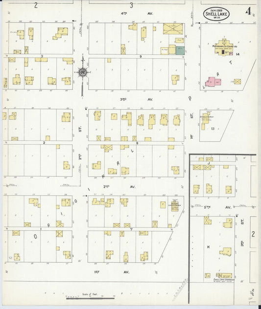 Sanborn Fire Insurance Map from Shell Lake, Washburn County, Wisconsin (1909), Sheet #0004 - Historic Sanborn Fire Insurance Map Print, vintage old map wall art, antique decor, genealogy gift, Wisconsin Wisconsin map