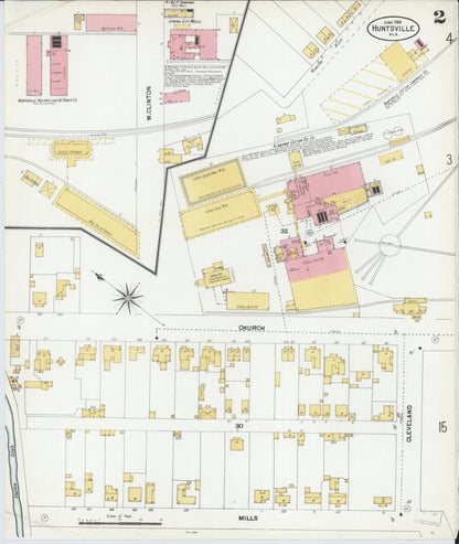 Sanborn Fire Insurance Map from Huntsville, Madison County, Alabama (1901), Sheet #0002 - Complete Map Set gallery image, historic Sanborn map, vintage wall art, Alabama Alabama