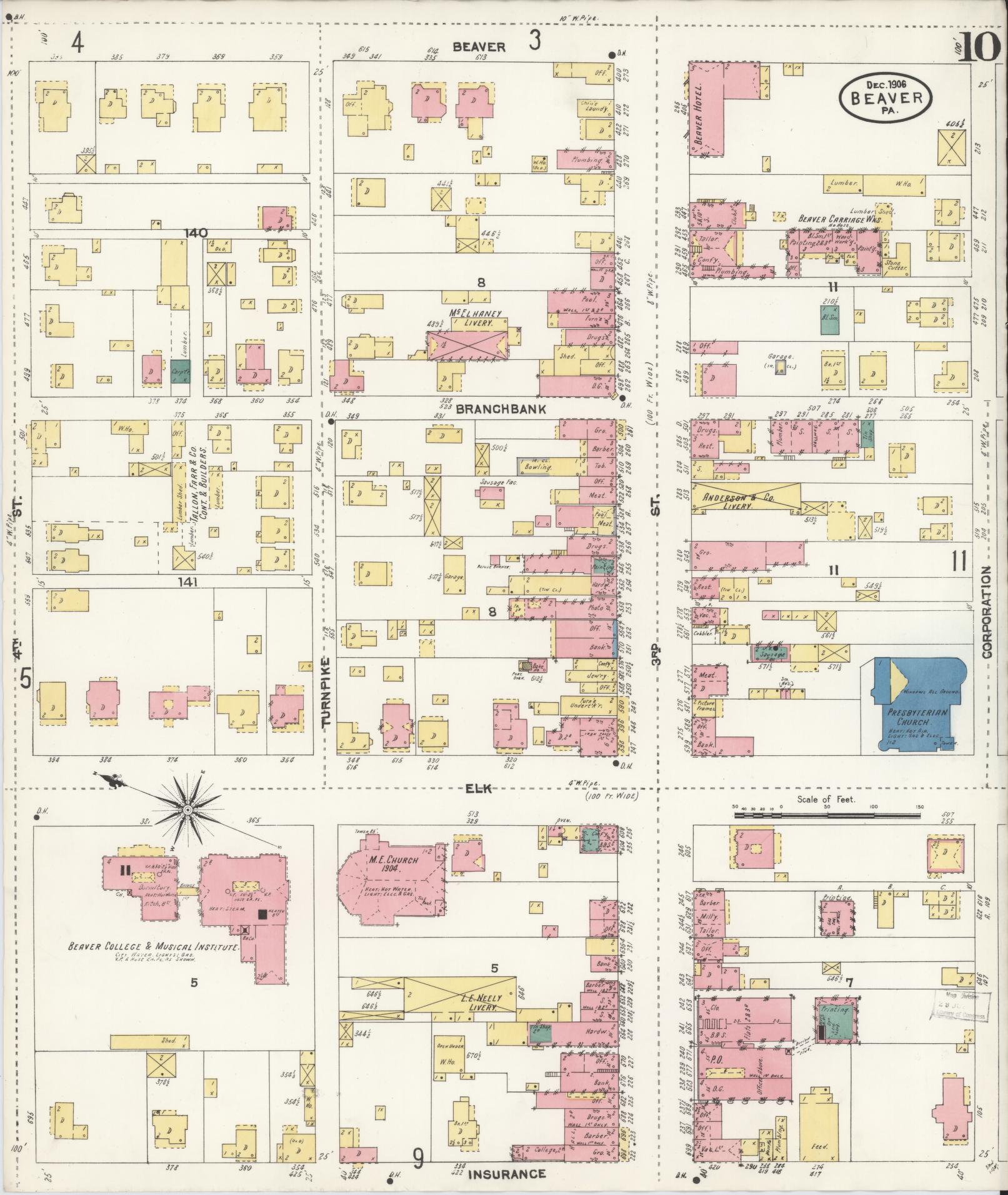 Sanborn Fire Insurance Map from Beaver, Beaver County, Pennsylvania (1906), Sheet #0010 - Historic Sanborn Fire Insurance Map Print, vintage old map wall art, antique decor, genealogy gift, Pennsylvania Pennsylvania map