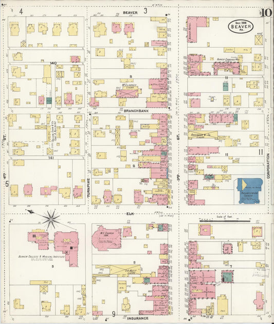 Sanborn Fire Insurance Map from Beaver, Beaver County, Pennsylvania (1906), Sheet #0010 - Historic Sanborn Fire Insurance Map Print, vintage old map wall art, antique decor, genealogy gift, Pennsylvania Pennsylvania map