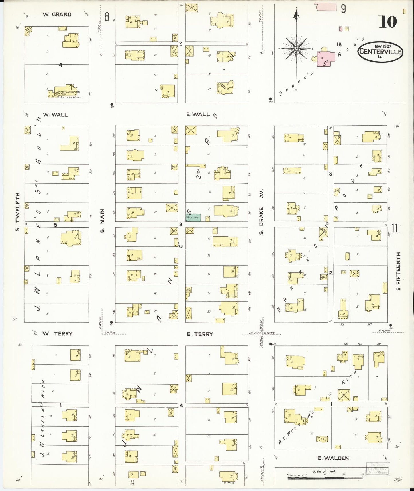 Sanborn Fire Insurance Map from Centerville, Appanoose County, Iowa (1907), Sheet #0010 - Historic Sanborn Fire Insurance Map Print, vintage old map wall art