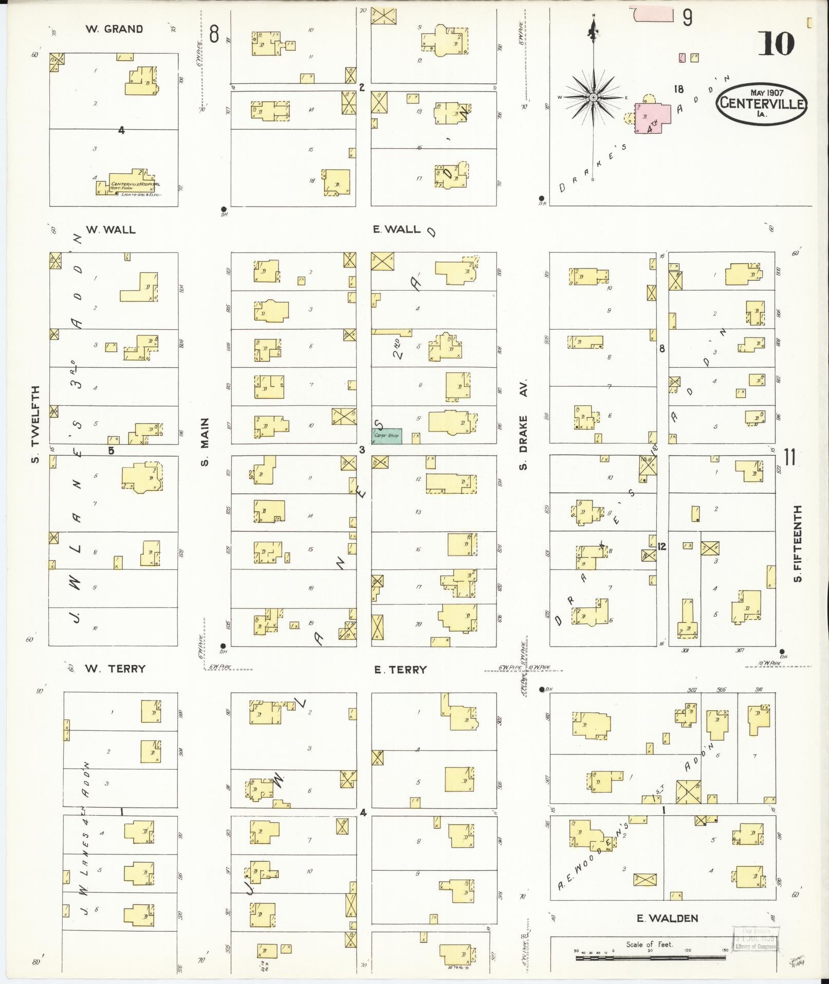 Sanborn Fire Insurance Map from Centerville, Appanoose County, Iowa (1907), Sheet #0010 - Historic Sanborn Fire Insurance Map Print, vintage old map wall art