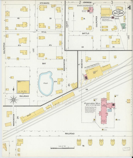 Sanborn Fire Insurance Map from Quitman, Brooks County, Georgia (1900), Sheet #0004 - Historic Sanborn Fire Insurance Map Print, vintage old map wall art, antique decor, genealogy gift, Georgia Georgia map