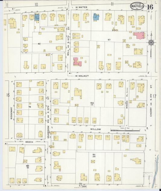 Sanborn Fire Insurance Map from Mayfield, Graves County, Kentucky (1916), Sheet #0016 - Historic Sanborn Fire Insurance Map Print, vintage old map wall art, antique decor, genealogy gift, Kentucky Kentucky map
