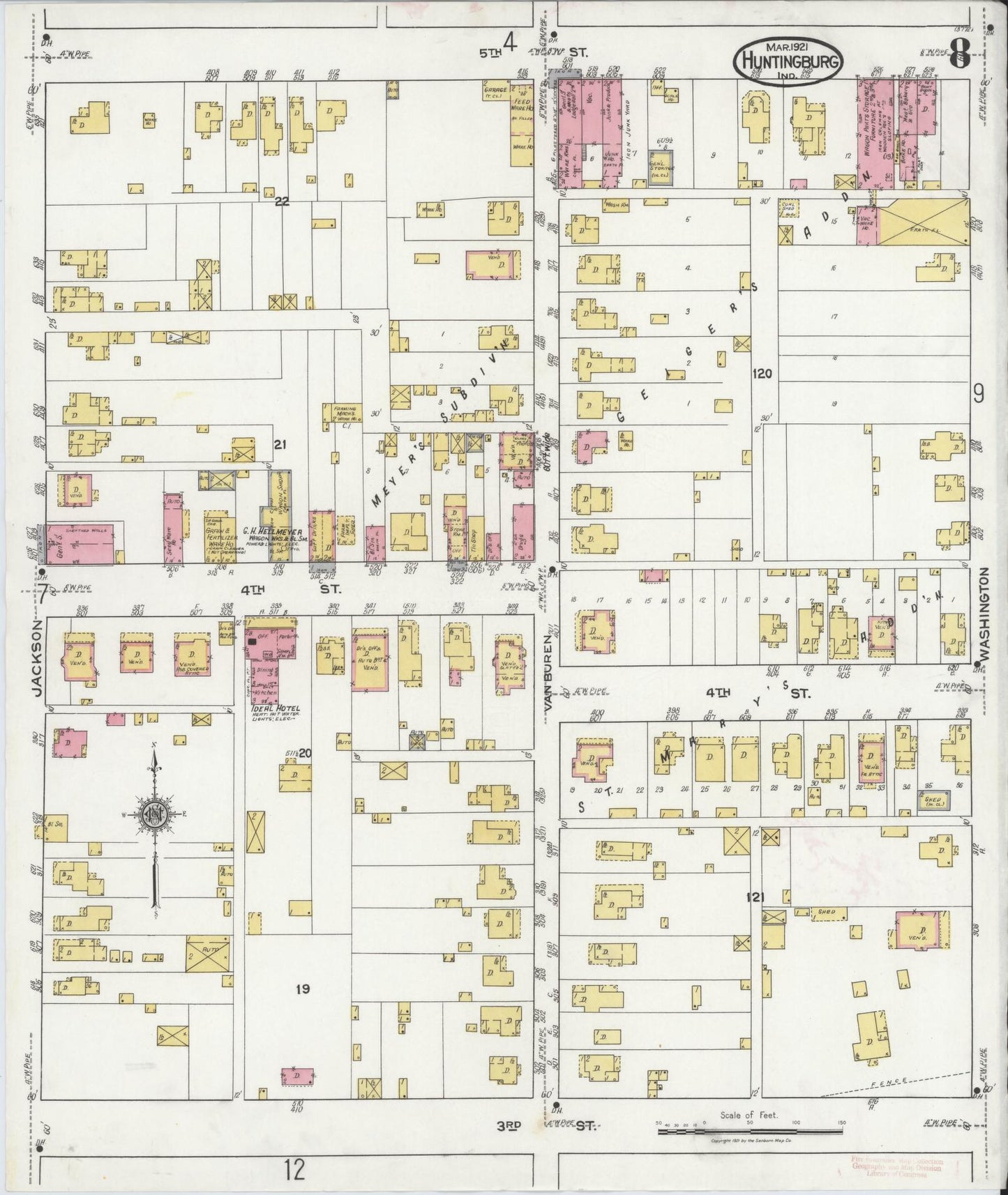 Sanborn Fire Insurance Map from Huntingburg, Dubois County, Indiana (1921), Sheet #0008 - Complete Map Set gallery image, historic Sanborn map, vintage wall art, Indiana Indiana