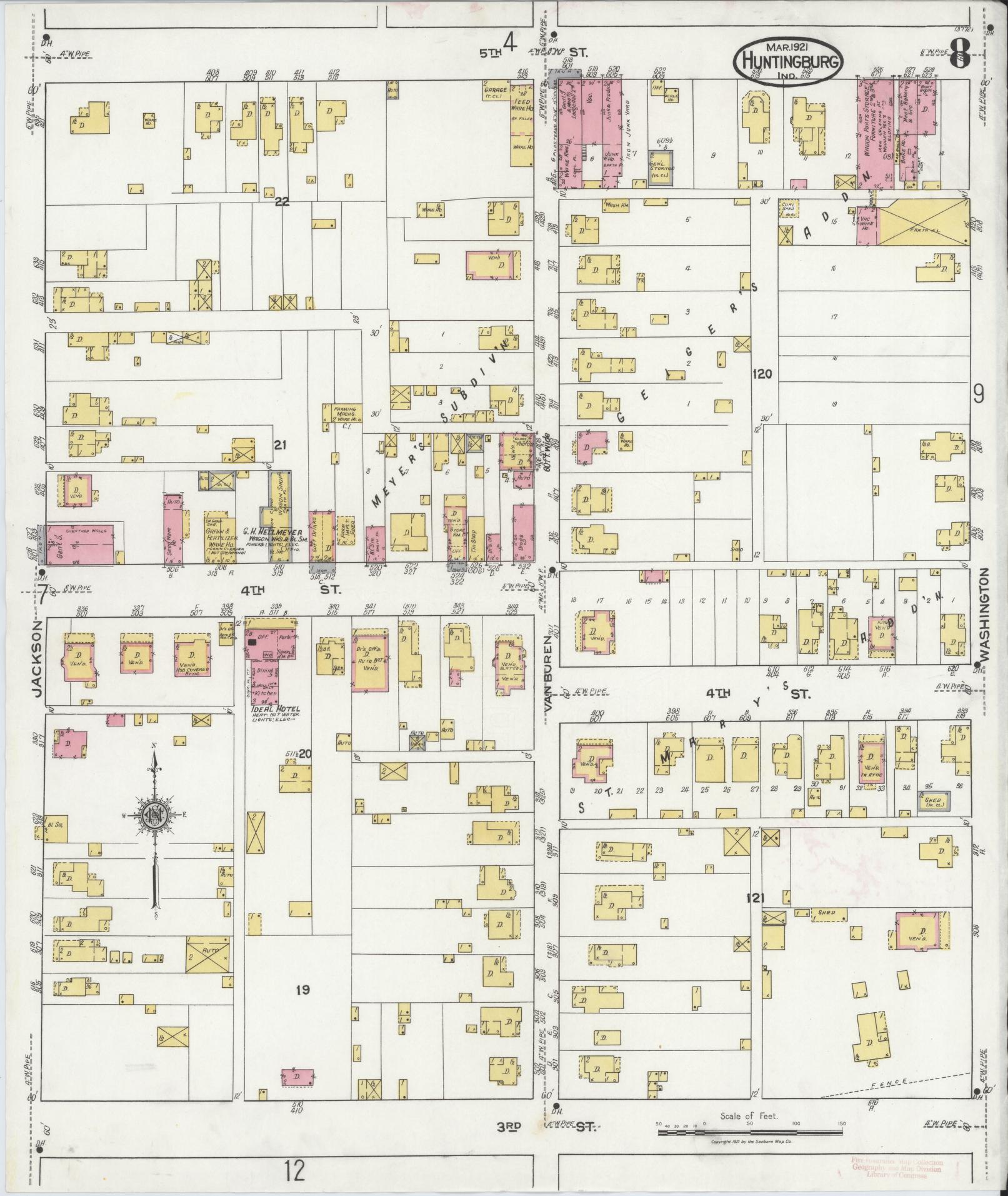 Sanborn Fire Insurance Map from Huntingburg, Dubois County, Indiana (1921), Sheet #0008 - Complete Map Set gallery image, historic Sanborn map, vintage wall art, Indiana Indiana