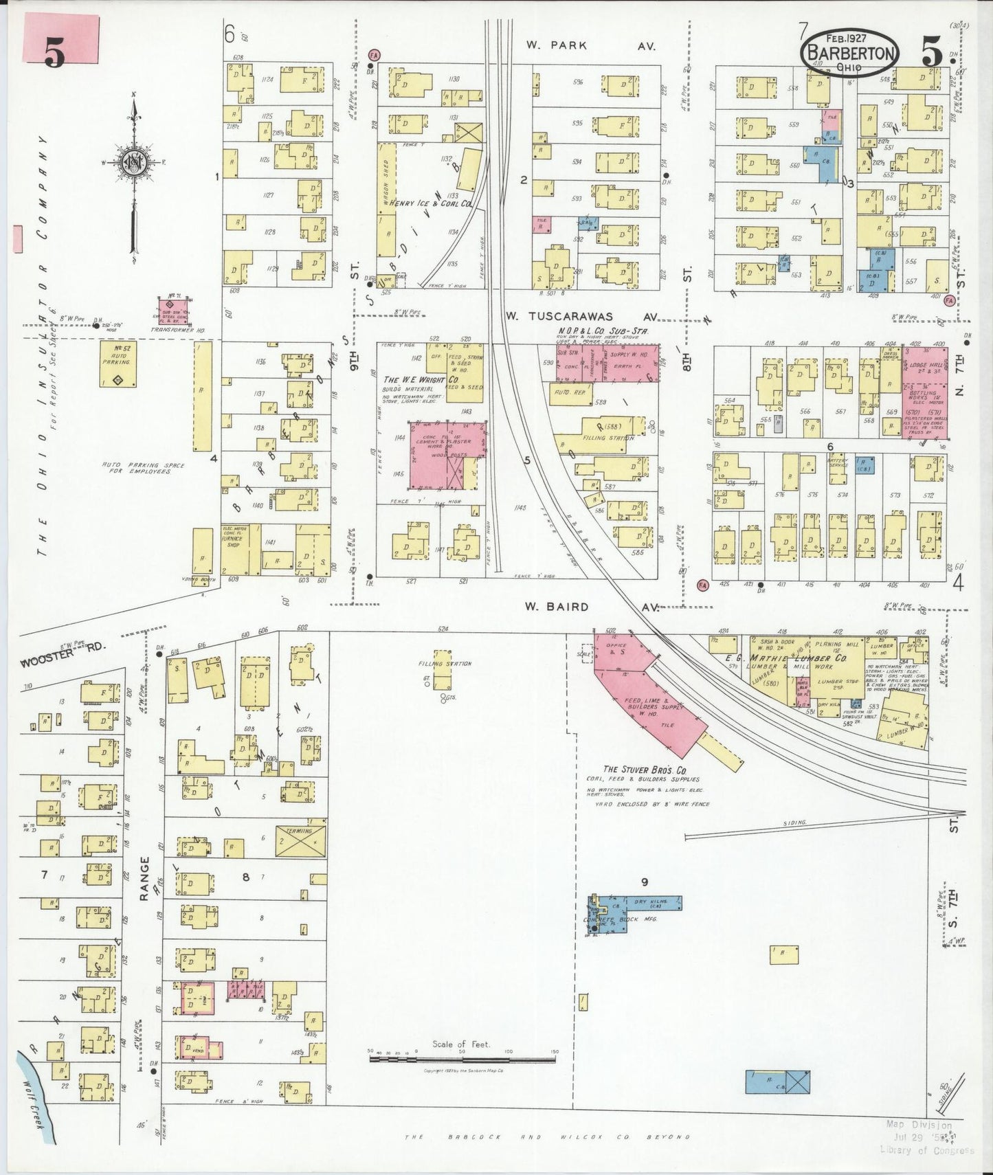 Sanborn Fire Insurance Map from Barberton, Summit County, Ohio (1927), Sheet #0005 - Historic Sanborn Fire Insurance Map Print, vintage old map wall art, antique decor, genealogy gift, Ohio Ohio map