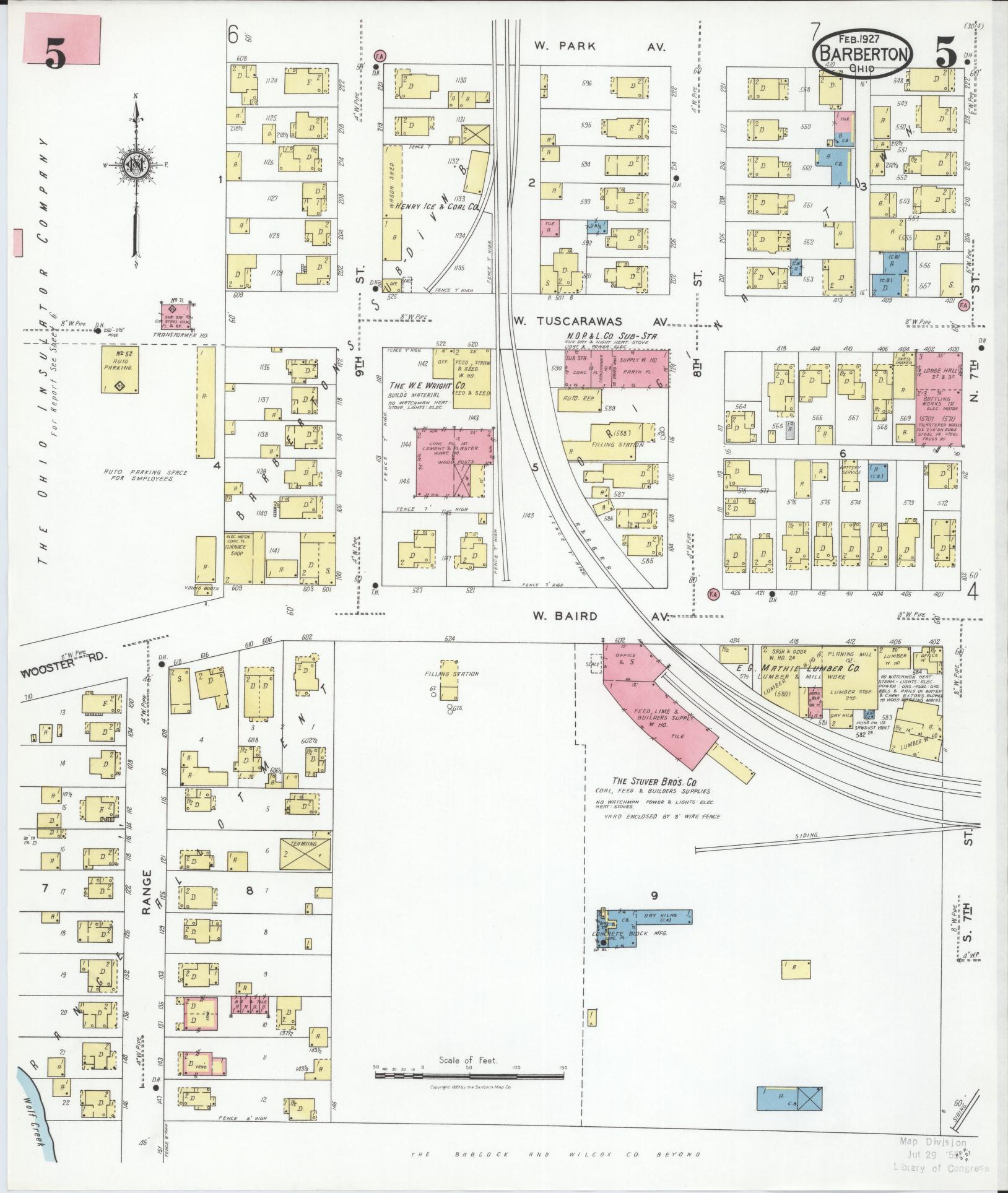 Sanborn Fire Insurance Map from Barberton, Summit County, Ohio (1927), Sheet #0005 - Historic Sanborn Fire Insurance Map Print, vintage old map wall art, antique decor, genealogy gift, Ohio Ohio map