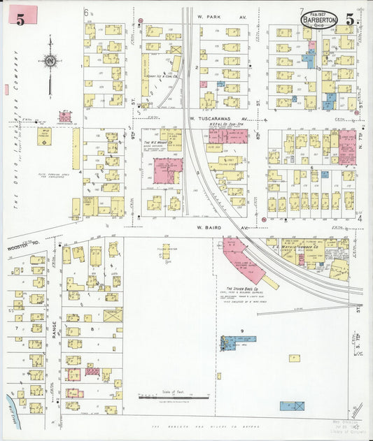 Sanborn Fire Insurance Map from Barberton, Summit County, Ohio (1927), Sheet #0005 - Historic Sanborn Fire Insurance Map Print, vintage old map wall art, antique decor, genealogy gift, Ohio Ohio map