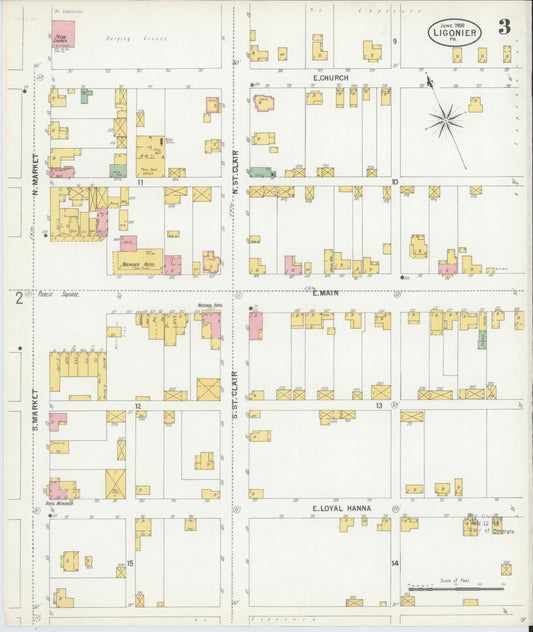 Sanborn Fire Insurance Map from Ligonier, Westmoreland County, Pennsylvania (1900), Sheet #0003 - Historic Sanborn Fire Insurance Map Print, vintage old map wall art, antique decor, genealogy gift, Pennsylvania Pennsylvania map