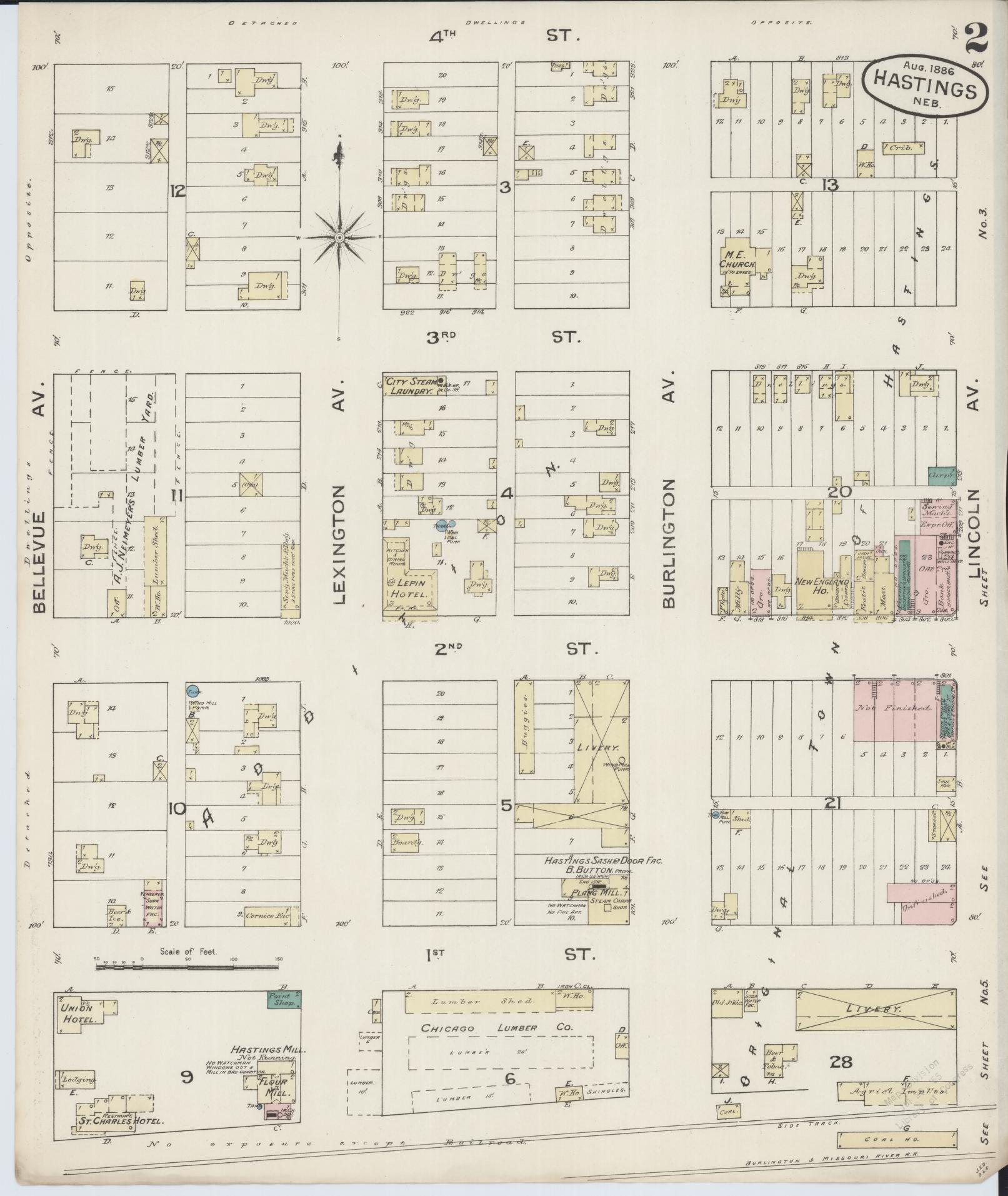 Sanborn Fire Insurance Map from Hastings, Adams County, Nebraska (1886), Sheet #0002 - Complete Map Set gallery image, historic Sanborn map, vintage wall art, Nebraska Nebraska