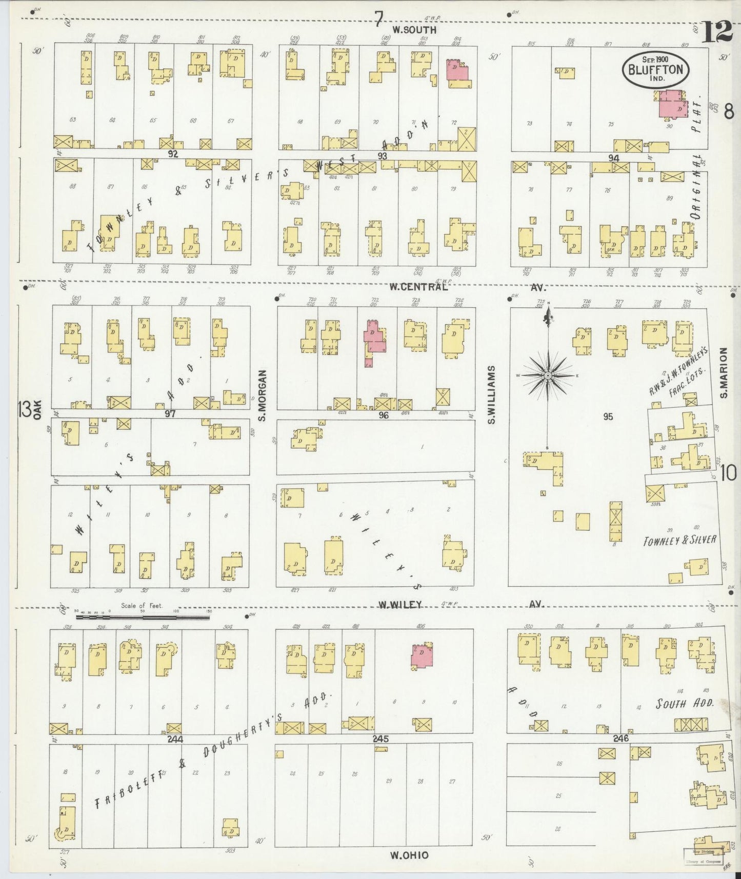 Sanborn Fire Insurance Map from Bluffton, Wells County, Indiana (1900), Sheet #0012 - Historic Sanborn Fire Insurance Map Print, vintage old map wall art, antique decor, genealogy gift, Indiana Indiana map