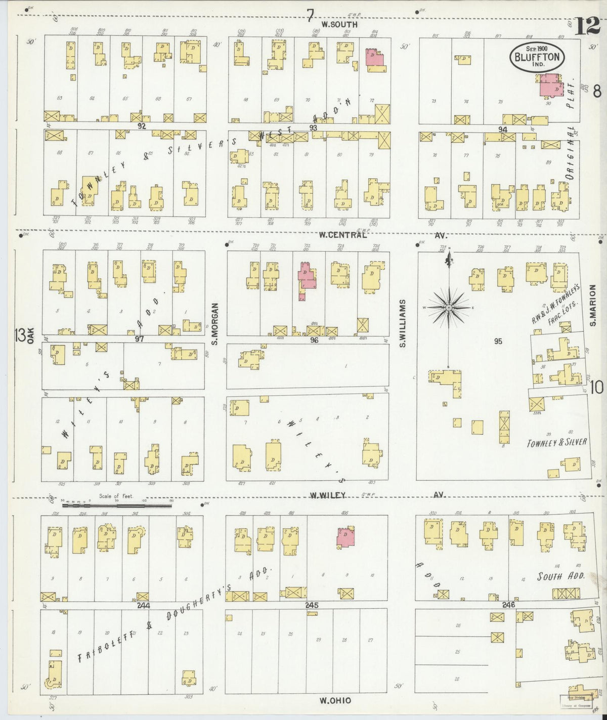Sanborn Fire Insurance Map from Bluffton, Wells County, Indiana (1900), Sheet #0012 - Historic Sanborn Fire Insurance Map Print, vintage old map wall art, antique decor, genealogy gift, Indiana Indiana map