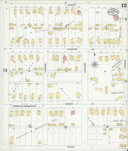 Sanborn Fire Insurance Map from Bluffton, Wells County, Indiana (1900), Sheet #0012 - Historic Sanborn Fire Insurance Map Print, vintage old map wall art, antique decor, genealogy gift, Indiana Indiana map
