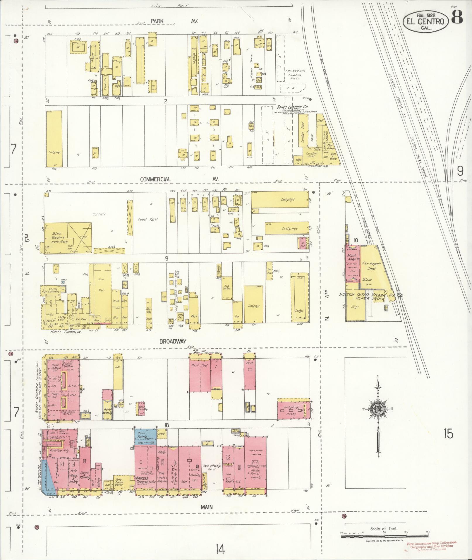 Sanborn Fire Insurance Map from El Centro, Imperial County, California (1922), Sheet #0008 - Complete Map Set gallery image, historic Sanborn map, vintage wall art, California California