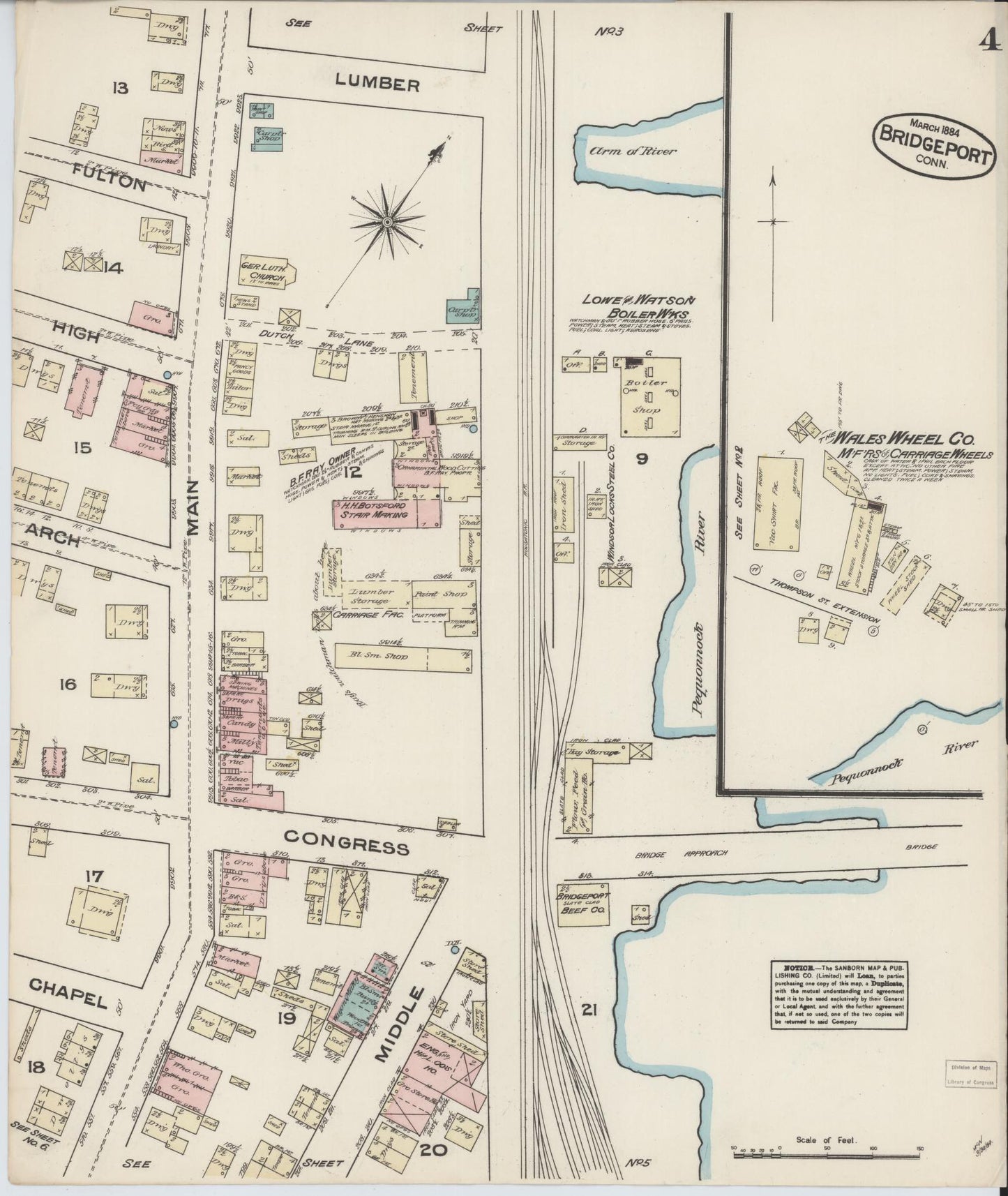 Sanborn Fire Insurance Map from Bridgeport, Fairfield County, Connecticut (1884), Sheet #0004 - Complete Map Set gallery image, historic Sanborn map, vintage wall art, Connecticut Connecticut
