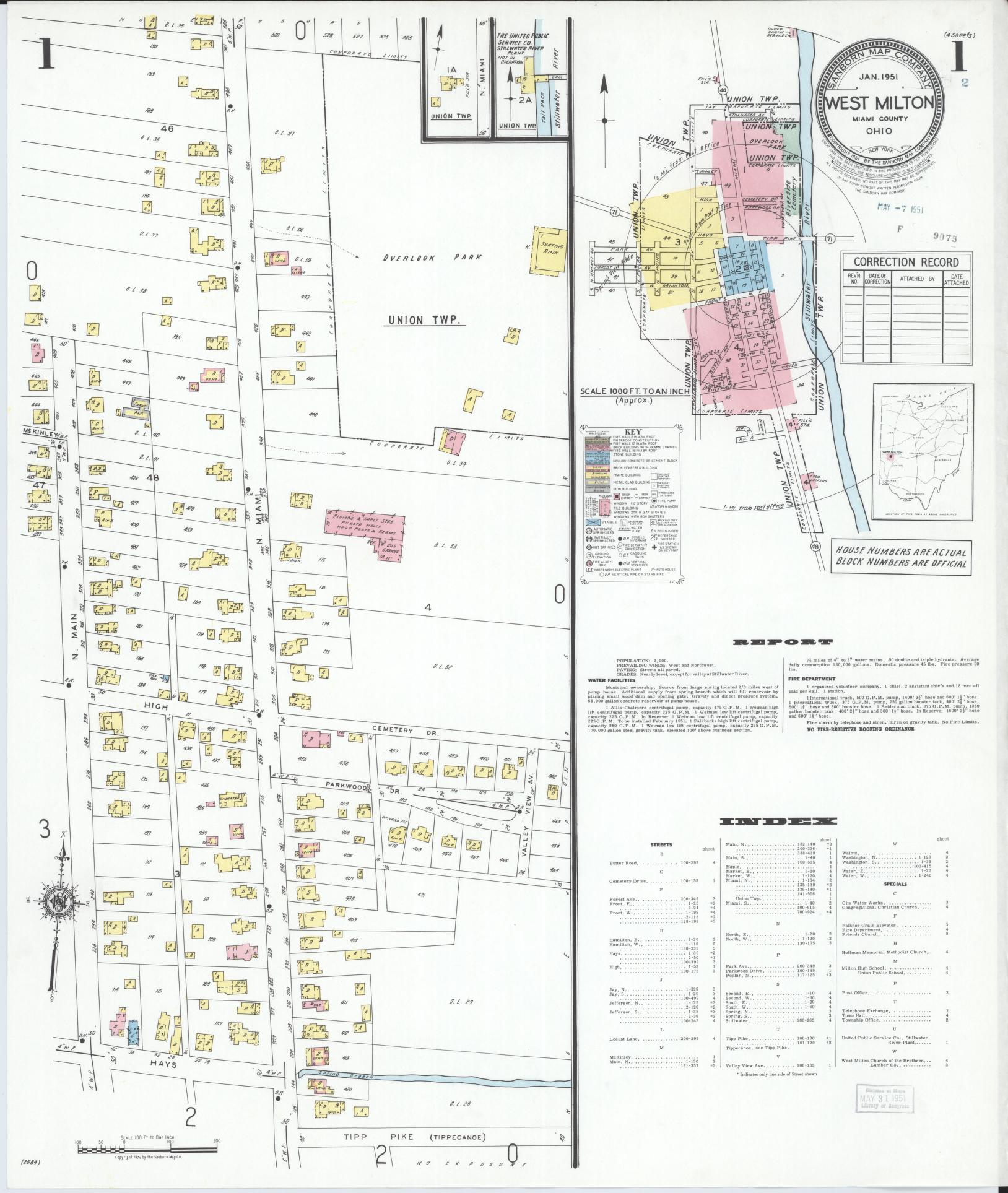 Sanborn Fire Insurance Map from West Milton, Miami County, Ohio (1951), Sheet #0001 - Complete Map Set gallery image, historic Sanborn map, vintage wall art, Ohio Ohio