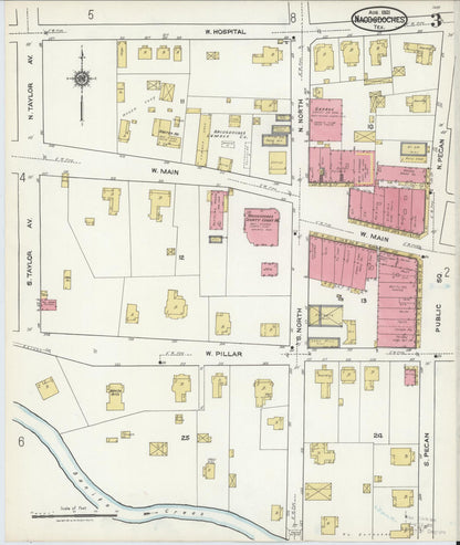 Sanborn Fire Insurance Map from Nacogdoches, Nacogdoches County, Texas (1921), Sheet #0003 - Complete Map Set gallery image, historic Sanborn map, vintage wall art, Texas Texas