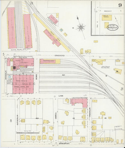 Sanborn Fire Insurance Map from Danville, Independent Cities, Virginia (1904), Sheet #0009 - Complete Map Set gallery image, historic Sanborn map, vintage wall art, Virginia Virginia