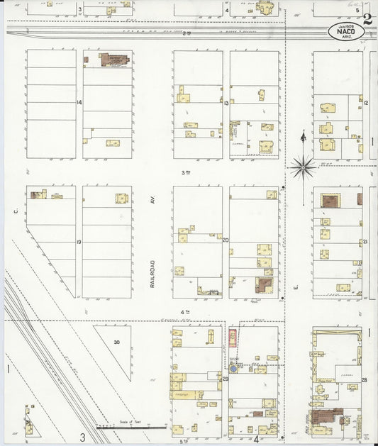 Sanborn Fire Insurance Map from Naco, Cochise County, Arizona (1909), Sheet #0002 - Historic Sanborn Fire Insurance Map Print, vintage old map wall art, antique decor, genealogy gift, Arizona Arizona map