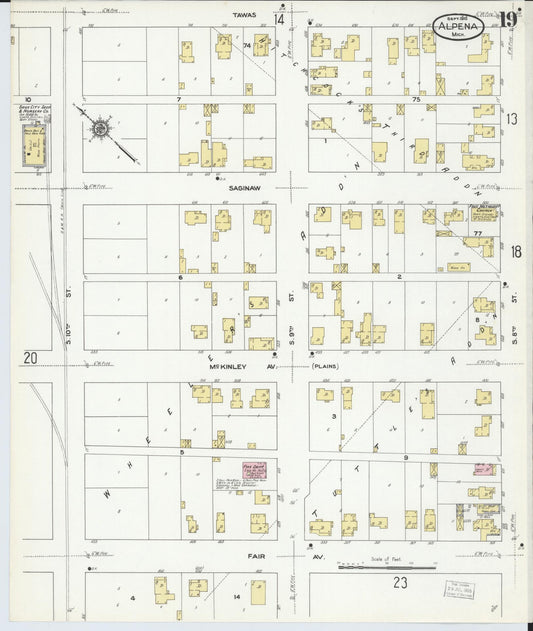 Sanborn Fire Insurance Map from Alpena, Alpena County, Michigan (1910), Sheet #0019 - Historic Sanborn Fire Insurance Map Print, vintage old map wall art, antique decor, genealogy gift, Michigan Michigan map