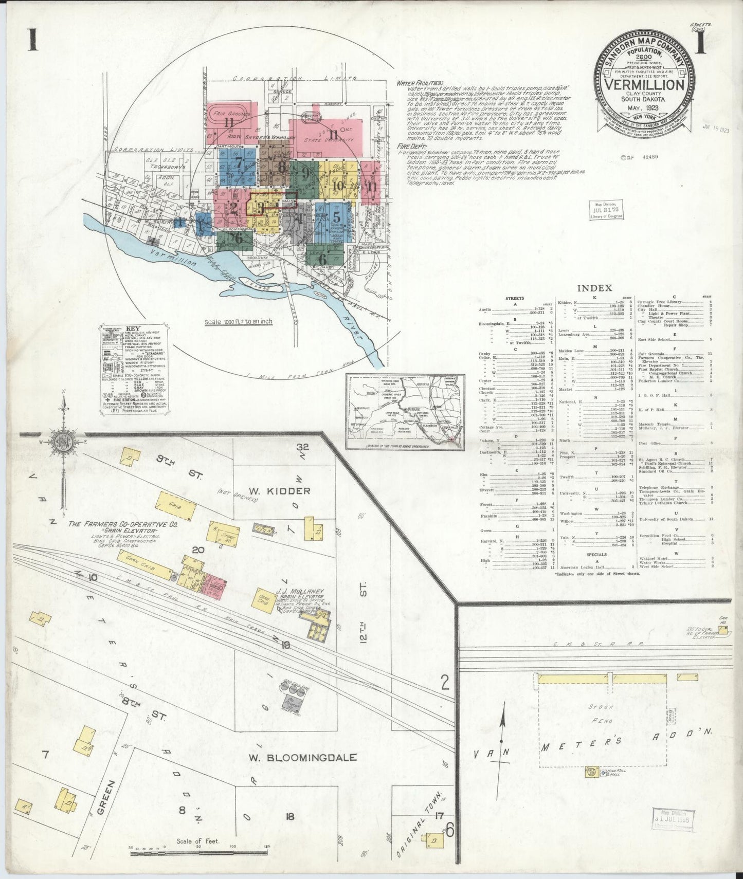 Sanborn Fire Insurance Map from Vermillion, Clay County, South Dakota (1923), Sheet #0001 - Complete Map Set gallery image, historic Sanborn map, vintage wall art, South Dakota South Dakota