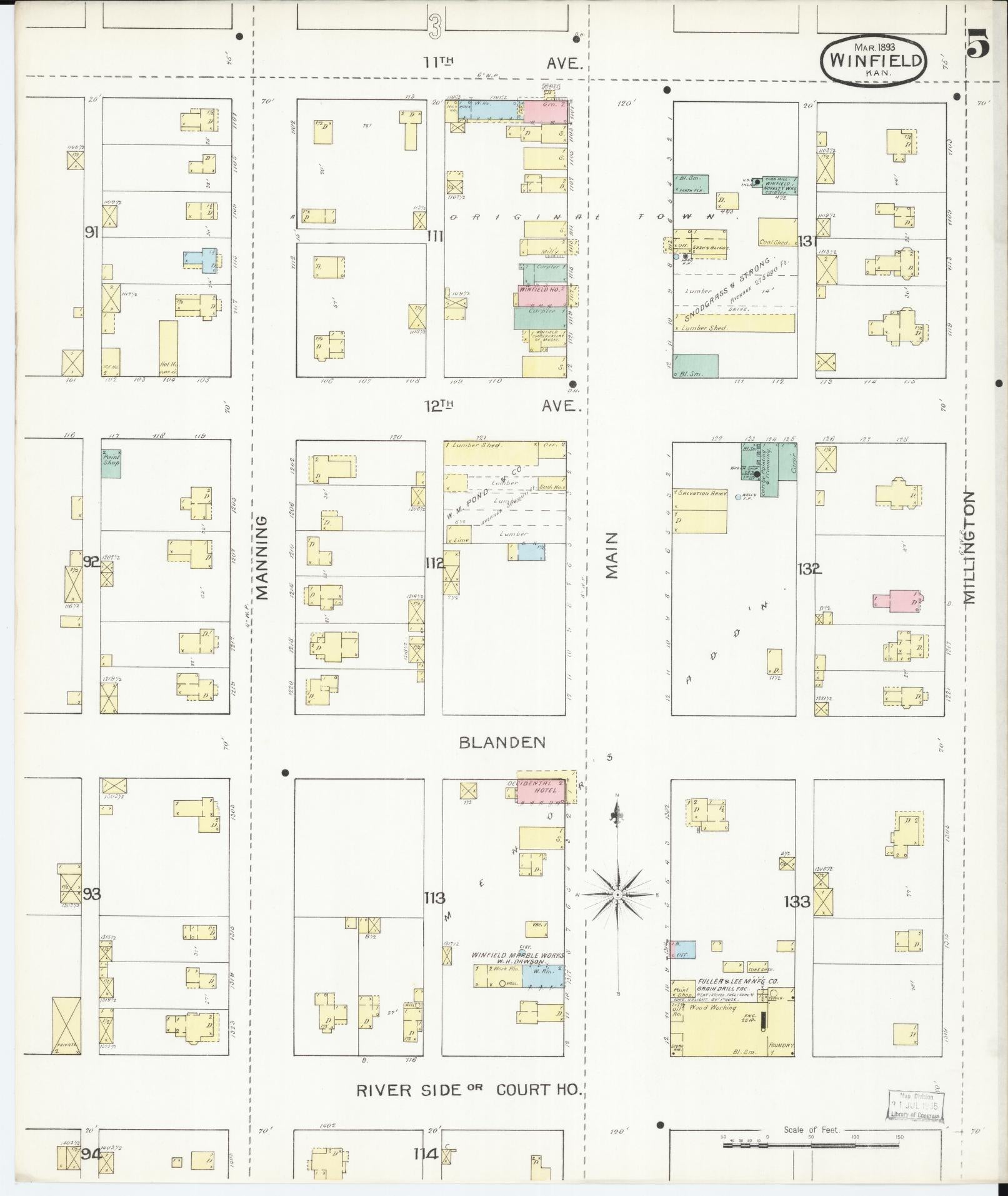 Sanborn Fire Insurance Map from Winfield, Cowley County, Kansas (1893), Sheet #0005 - Complete Map Set gallery image, historic Sanborn map, vintage wall art, Kansas Kansas