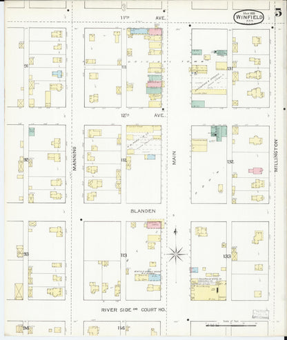 Sanborn Fire Insurance Map from Winfield, Cowley County, Kansas (1893), Sheet #0005 - Complete Map Set gallery image, historic Sanborn map, vintage wall art, Kansas Kansas