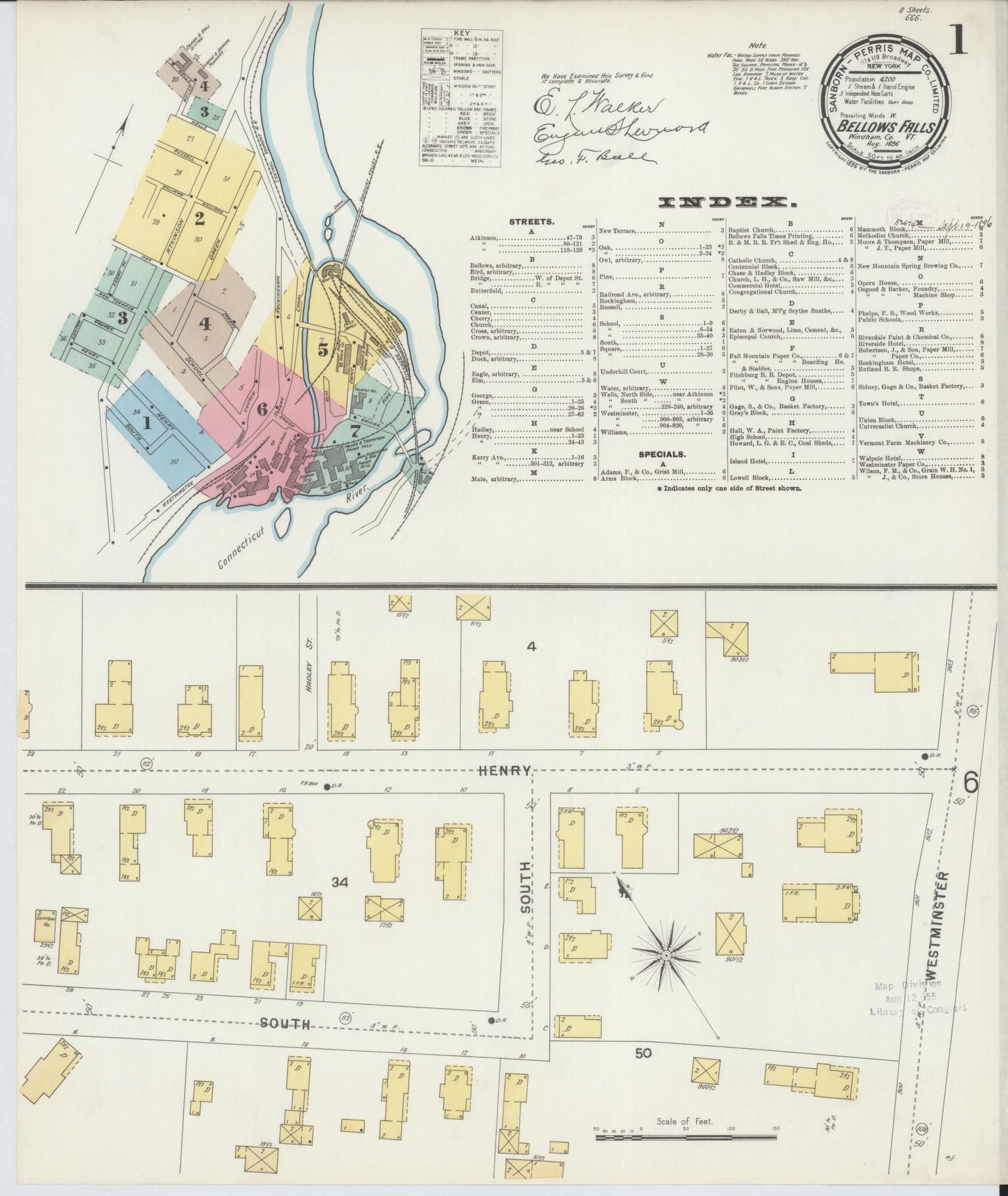 Sanborn Fire Insurance Map from Bellows Falls, Windham County, Vermont (1896), Sheet #0001 - Complete Map Set gallery image, historic Sanborn map, vintage wall art, Vermont Vermont