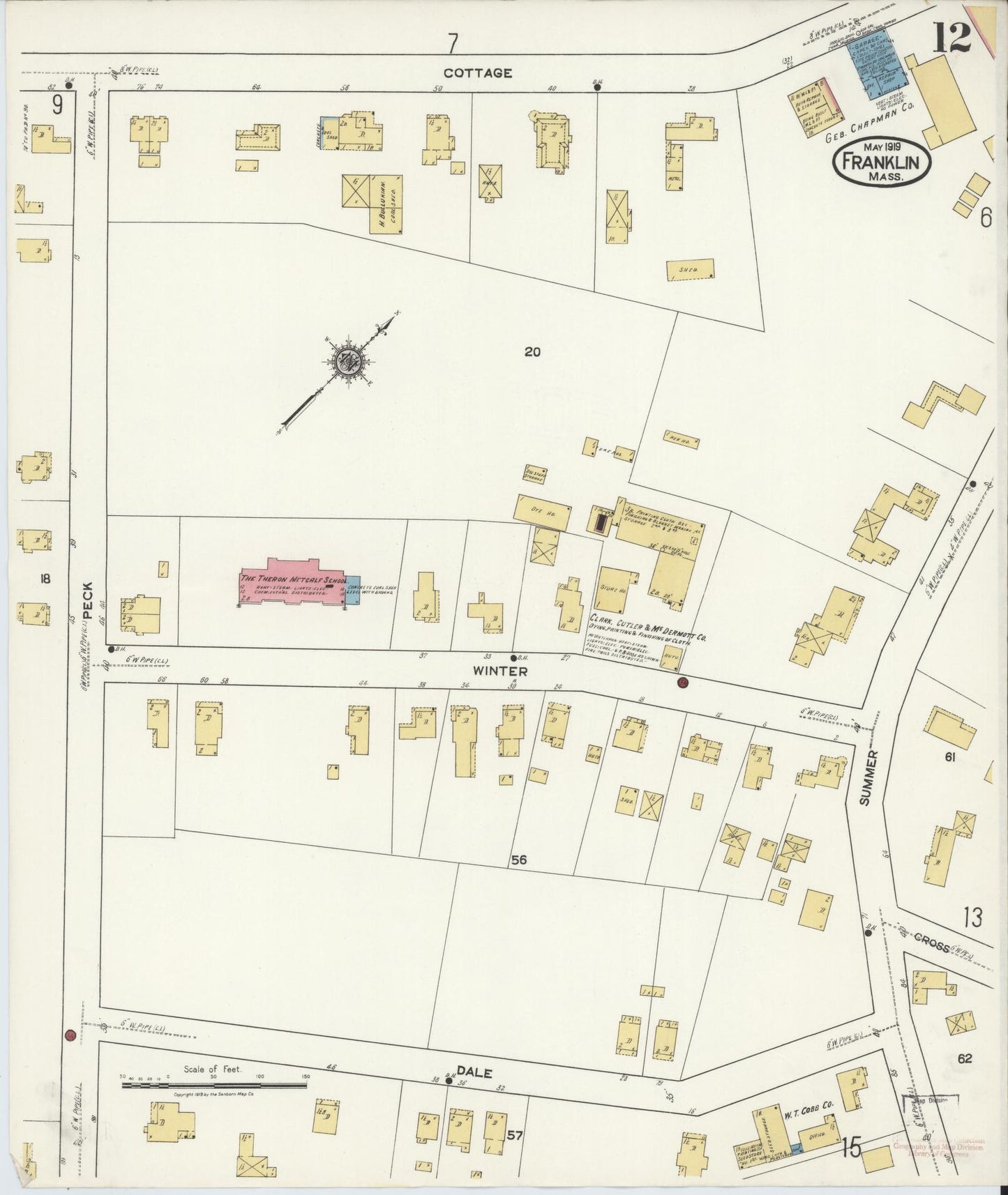 Sanborn Fire Insurance Map from Franklin, Norfolk County, Massachusetts (1919), Sheet #0012 - Complete Map Set gallery image, historic Sanborn map, vintage wall art, Massachusetts Massachusetts