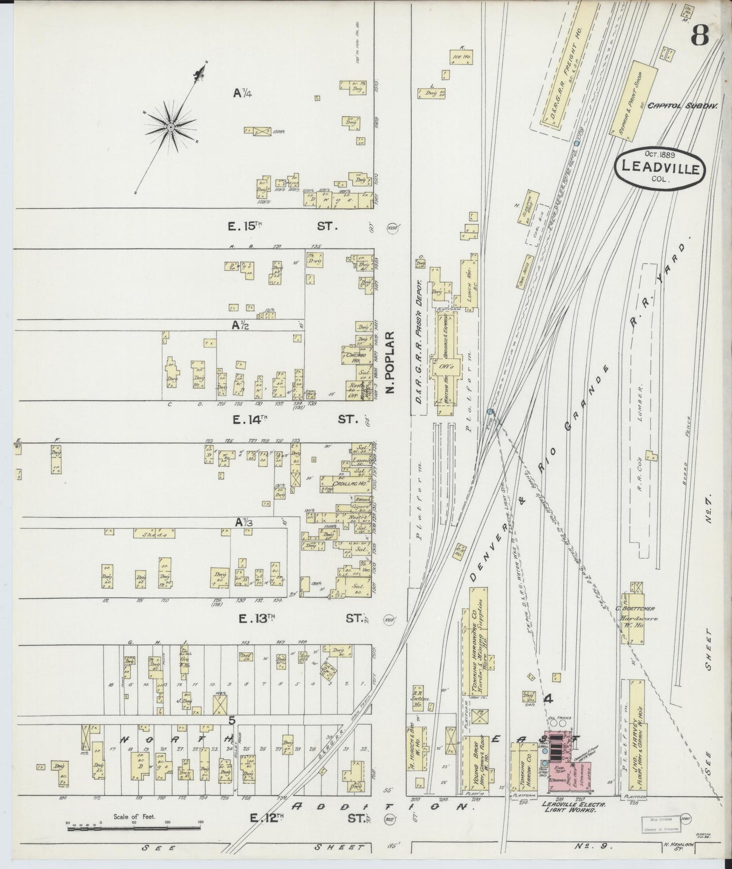 Sanborn Fire Insurance Map from Leadville, Lake County, Colorado (1889), Sheet #0008 - Complete Map Set gallery image, historic Sanborn map, vintage wall art, Colorado Colorado