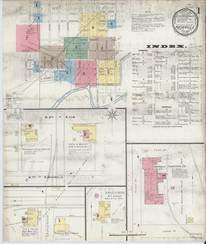 Sanborn Fire Insurance Map from Rushville, Rush County, Indiana (1896), Sheet #0001 - Complete Map Set gallery image, historic Sanborn map, vintage wall art, Indiana Indiana