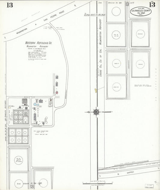 Sanborn Fire Insurance Map from Los Angeles Co., Los Angeles County, California (1924), Sheet #0013 - Historic Sanborn Fire Insurance Map Print, vintage old map wall art, antique decor, genealogy gift, California California map
