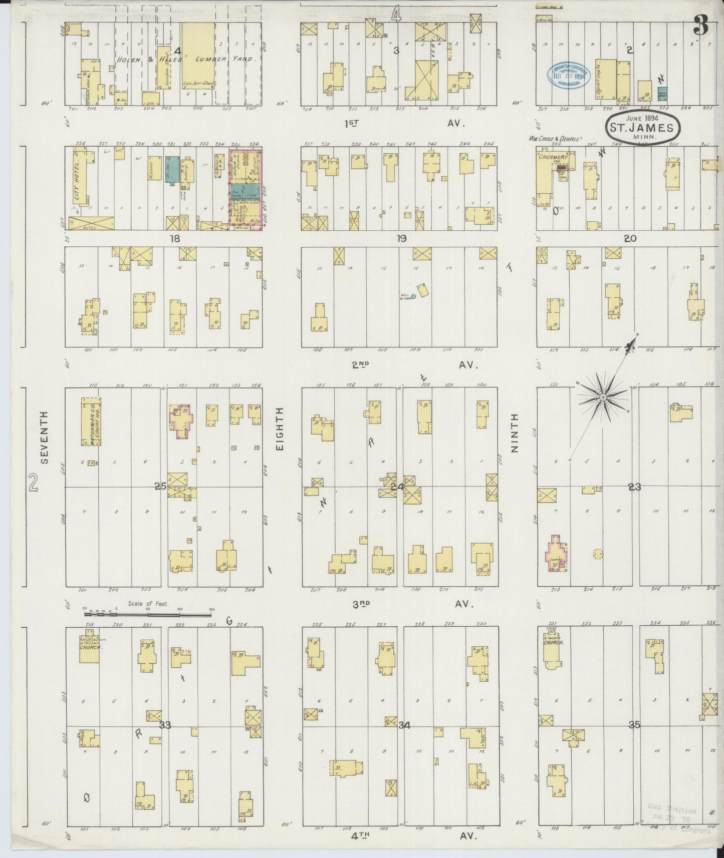 Sanborn Fire Insurance Map from Saint James, Watonwan County, Minnesota (1894), Sheet #0003 - Complete Map Set gallery image, historic Sanborn map, vintage wall art, Minnesota Minnesota