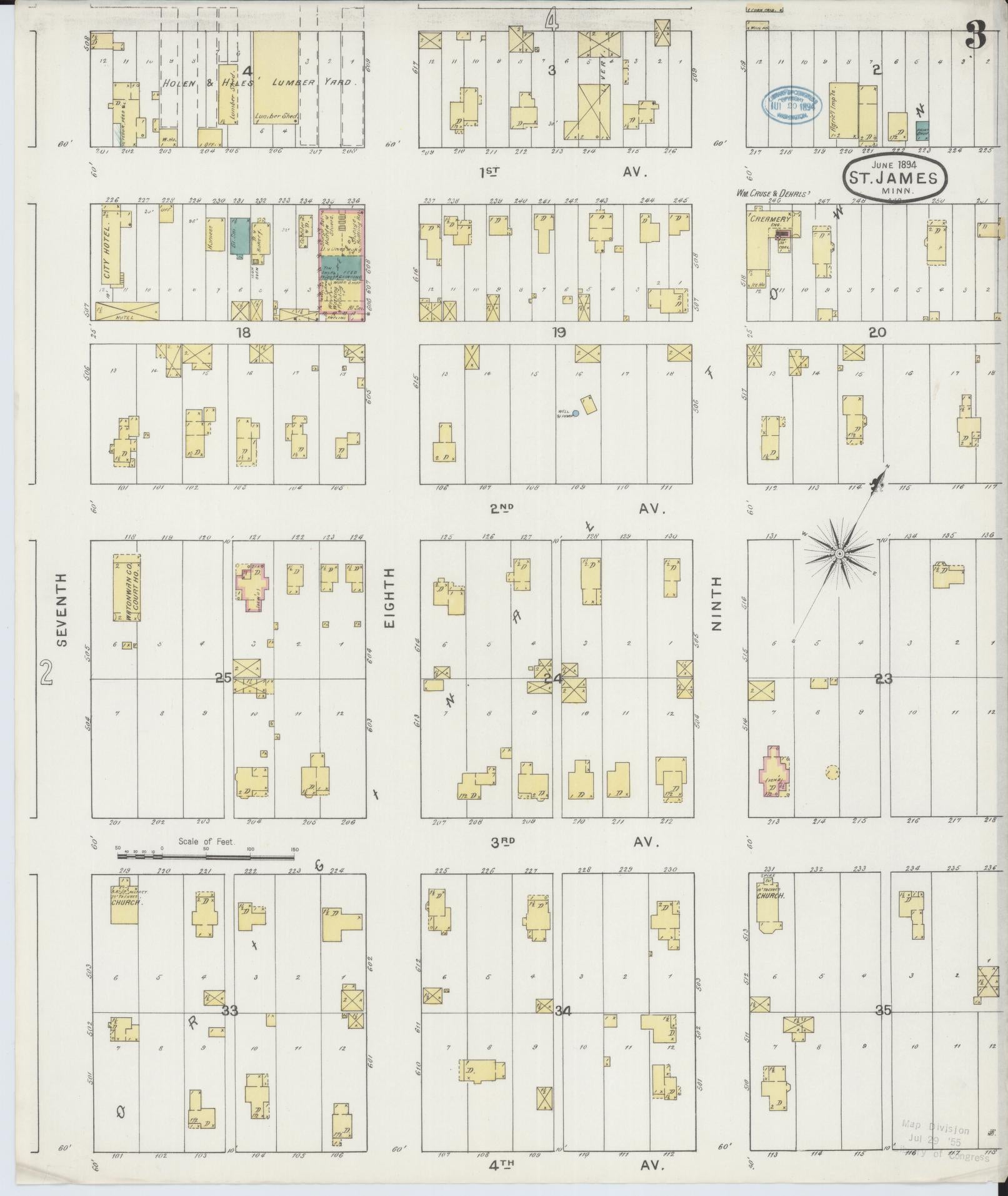 Sanborn Fire Insurance Map from Saint James, Watonwan County, Minnesota (1894), Sheet #0003 - Complete Map Set gallery image, historic Sanborn map, vintage wall art, Minnesota Minnesota