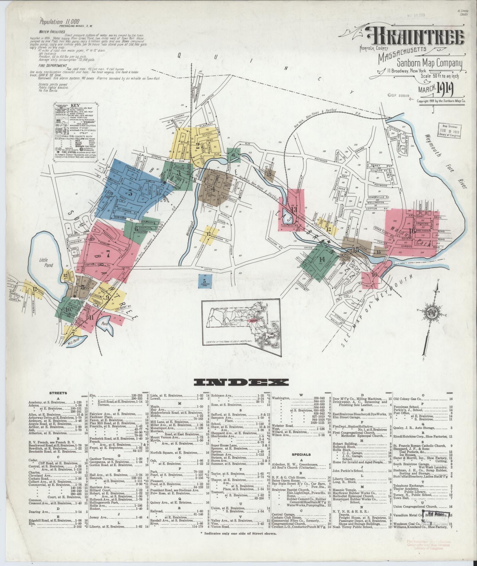 Sanborn Fire Insurance Map from Braintree, Norfolk County, Massachusetts. (1919) – Historic Sanborn Fire Insurance Map Print