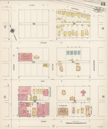 Sanborn Fire Insurance Map from Missoula, Missoula County, Montana (1912), Sheet #0013 - Complete Map Set gallery image, historic Sanborn map, vintage wall art, Montana Montana