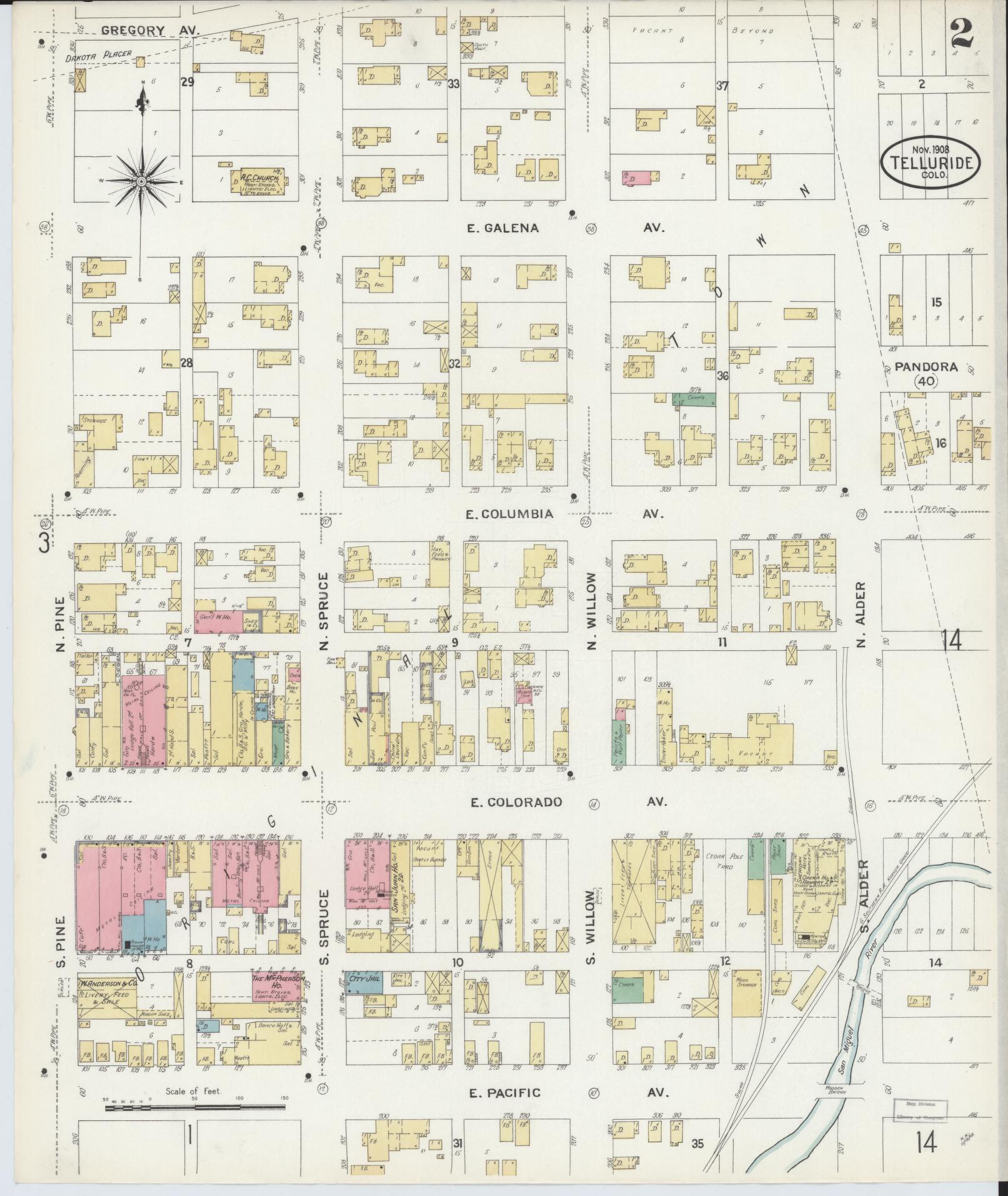 Sanborn Fire Insurance Map from Telluride, San Miguel County, Colorado (1908), Sheet #0002 - Complete Map Set gallery image, historic Sanborn map, vintage wall art, Colorado Colorado